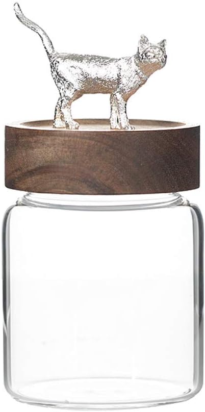 SLHEQING Glass Storage Jar, Airtight Food Storage Jar with Acacia Wood Lid - Animals Design Clear Kitchen Canisters for Serving Tea, Coffee, Spice, Cookies and More