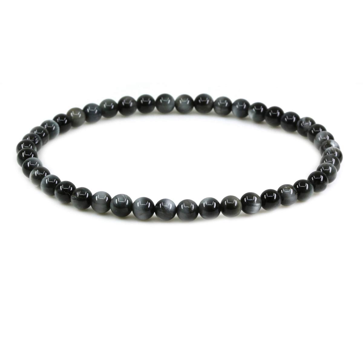 CHENYUE Natural Black Hawk Eye Quartz 4mm Round Beads Stretch Bracelet 7" Unisex