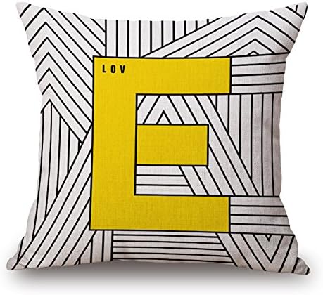 LEEPO Cotton Linen Yellow Tones Patterns Cushion Home Living Square Throw Pillow Hotel Letter E