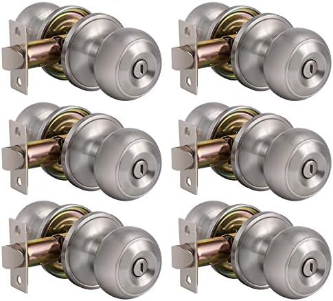 6個パック プライバシー ドアロック ストレージルーム バスルーム キーレス ロックセット つや消しサテンニッケル フラットボールセット 10 Off