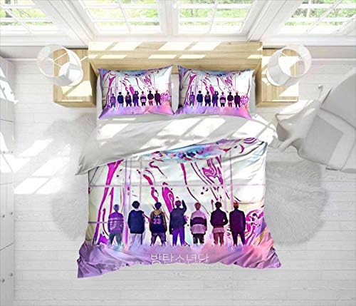 AAAAPEN bts rainbow luxury 3 Piece Duvet Cover Set and Pillowcases with Zipper and Security Ribbons Easy Care Textiles Bedroom Gift Choice King
