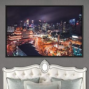 signwin Framed Canvas Wall Art City Illuminations Aerial...