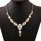 HuntGold Women Fashion Pearls Rhinestone V-shape Clavicle Chain Choker Necklace Neckchain
