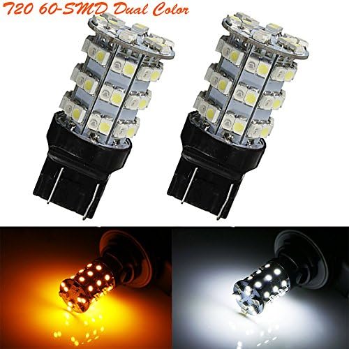 2X T20 7443 60-SMD White Amber Dual Color Switchback Turn Signal Light Tail Brake Stop LED Light LED Bulbs