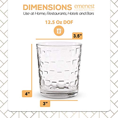 Emenest Clear Drinking Glasses (Set of 4 12.5oz) | Real Glassware with Heavy Base | 4 Double Old Fashioned Drinkware Tumbler Set For Water, Whiskey, Cocktails | Best Kitchen Gift