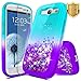 Galaxy S3 Case w/[Screen Protector HD], NageBee Glitter Liquid Quicksand Waterfall Floating Flowing Sparkle Shiny Bling Diamond Girls Cute Case for Galaxy S3 (S III I9300 GS3) -Aqua/Purple