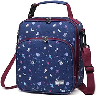 VASCHY Lunch Bag for Kids, 8.6L Large Capacity Insulated Lunch Box Bag for Boys and Girls with Adjustable Shoulder Strap Thermal Lunch Cooler Tote Bag with Bottle Pocket for School (Astronaut)