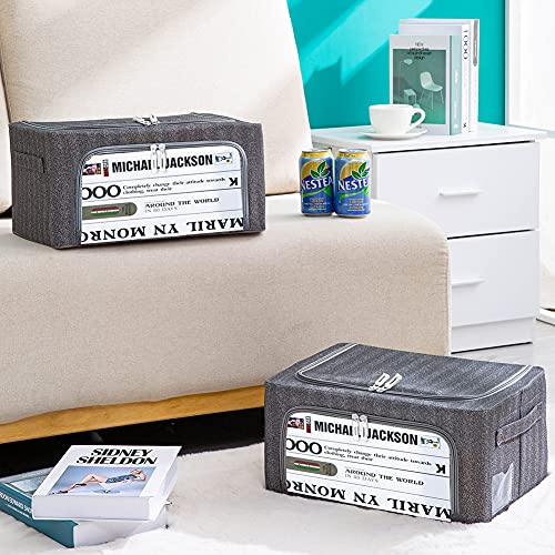 Foldable Clothes Storage Bins 2 Pack, Stackable Metal Frame Clothing