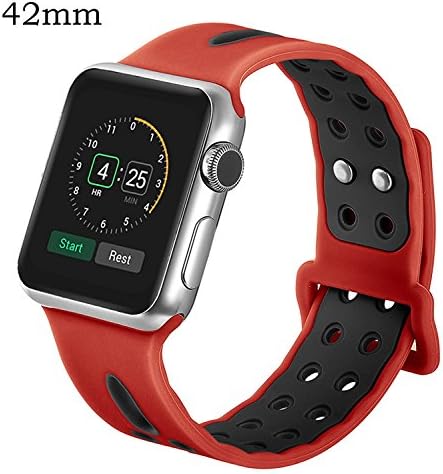 Band for Apple Watch 42mm,Tamon Silicone Sport Strap Replacement Wristband Bracelet for Apple Watch Series 2, Series 1, Sport, Edition (Black/Red M/L Size 42mm)