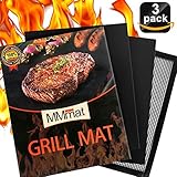 MMmat BBQ Grill Mat - 100% Non Stick Heavy Duty 600 Degree Set of 2 BBQ Grill Mats and 1 Grill Mesh - Barbecue Grilling Accessories