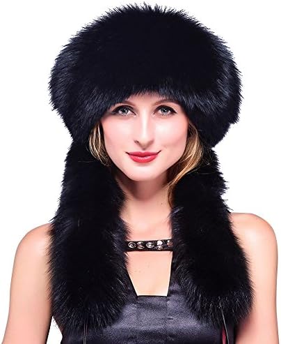 JJT Women's Winter Hat Raccoon Fur Russian Ushanka Hat For Ladies Keep Warm (Black)