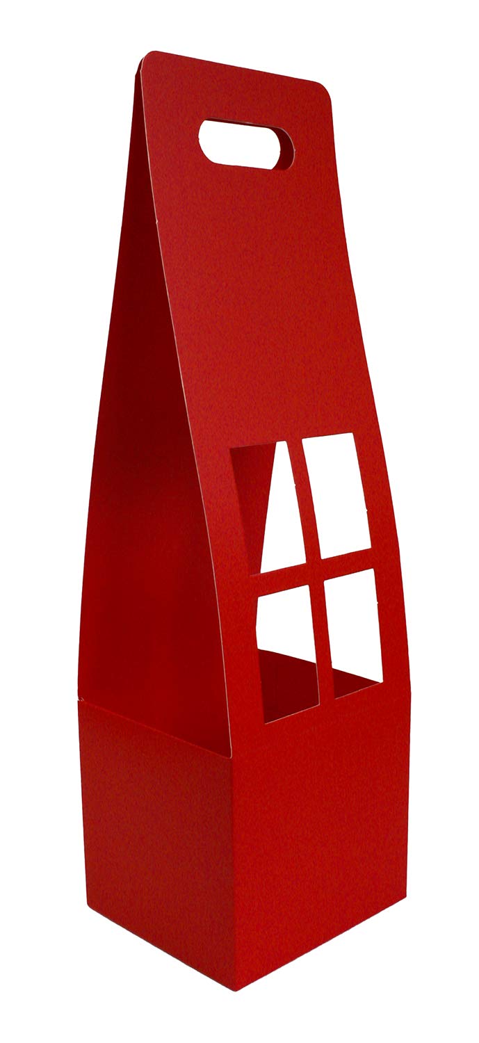 Emartbuy Pack of 12 Creative Tall Flower Box Handheld Carrying Flower Basket Florist Folding Kraft Paper Box - Red