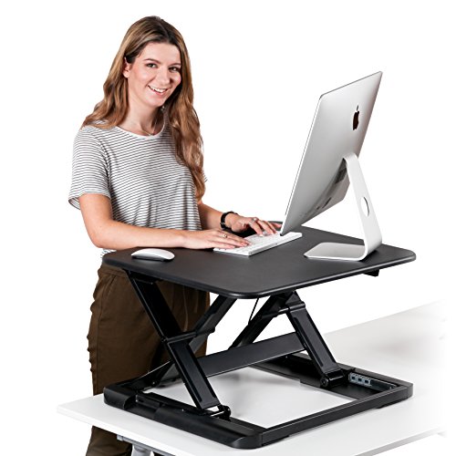 Height Adjustable Stand Up Desk Converter Ergonomic Sit Stand Riser - Flat Top Table Size 22x26 Supports 30lbs - No Assembly Required - Premium Quality and Very Sturdy - Perfect for Laptops or iMacs
