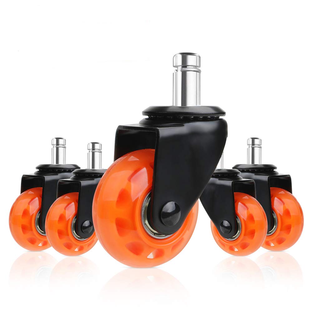 8T8 Upgrade Chair Caster Wheels 2'', Smooth and Quiet Rolling, Heavy Duty Replacement Office Computer Desk Chair Casters, Safe for Hardwood Tile Carpet Floors,No Chair Mat Needed(Orange, Set of 5): Automotive