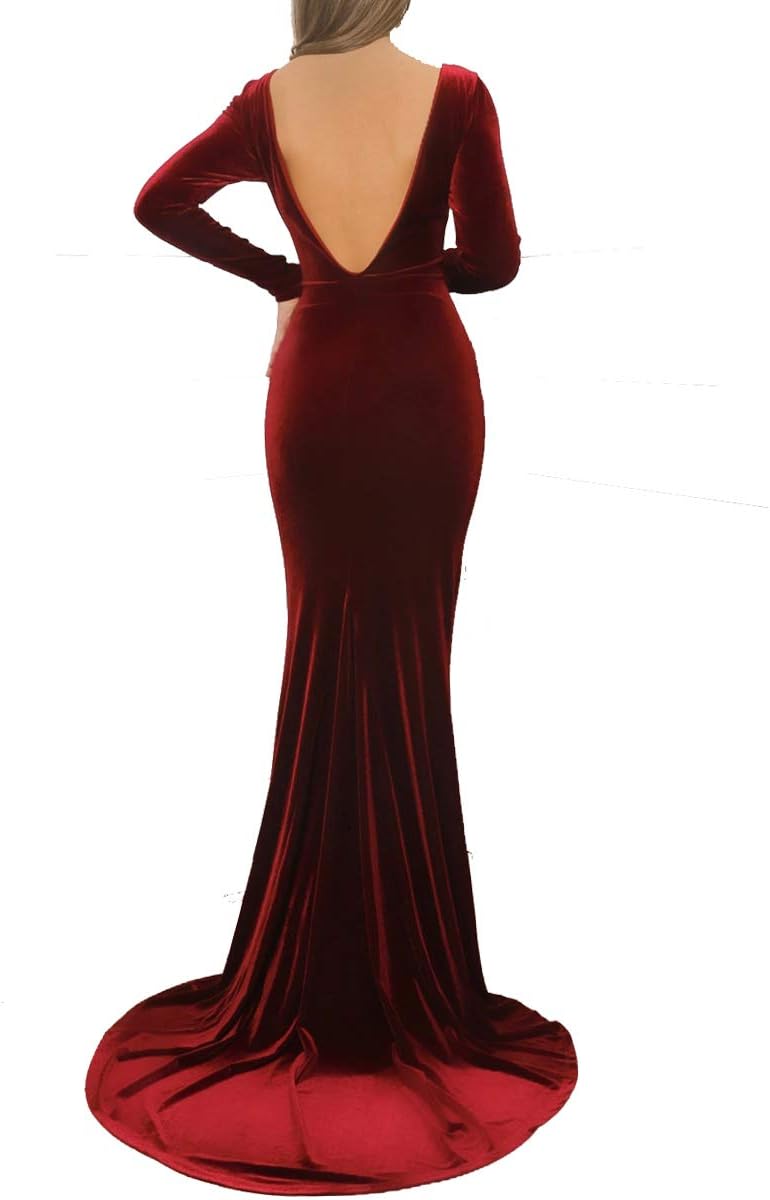 Elegant Court Train Velvet Prom Dresses Long Formal Evening Cocktail Gown Backless