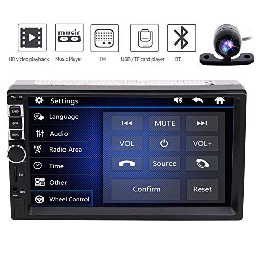 7'' HD Bluetooth Touch Screen Car Stereo Radio 2 DIN FM/MP5/MP3/USB/AUX with Remote Control Car Audio MP5 Player Radio FM BT USB SD + Rear View Backup Camera Included