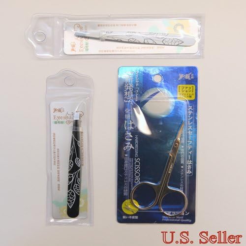 Miss Lady 3 of Set Cosmetic Makeup Eyebrow Trimmer Scissors, Pair of Tweezers &Stainless Steel