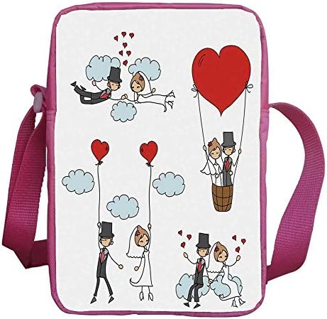 Wedding Decorations Stylish Kids Crossbody Bag,Cartoon Couple Romantic Caricatures Getting Married Newlywed for Girls,9"H x 6"L x 2"W