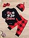 4Pcs Christmas Outfit Set Baby Boy Girl Clothes Infant My First Christmas Romper Plaid Pants(0-6Months)