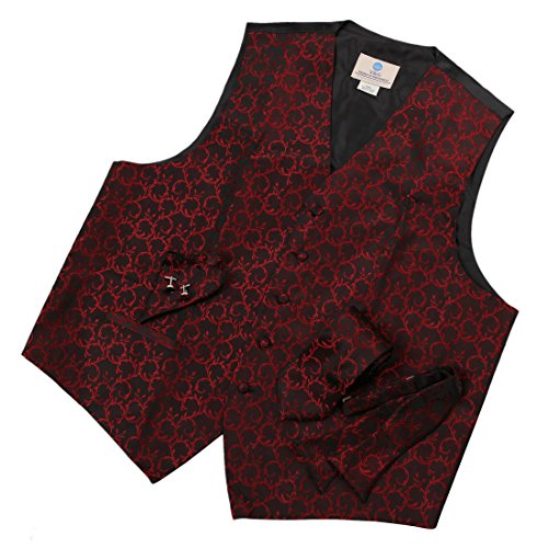 VS1026-XL Red Pattern Mens Vest Tie Cufflinks Bowtie Hanky Gifts Idea By Y&G