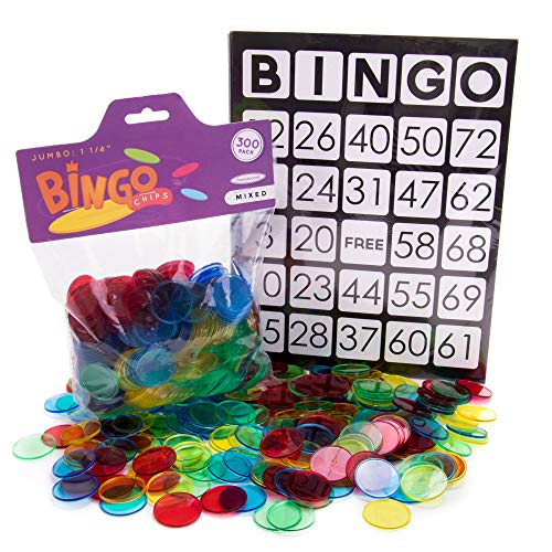 Jumbo Bingo Bundle - 50 Large Print Bingo Cards, 300 1.25" Bingo Chips - Educational STEM Resource - Translucent Colored Counting Markers for Elementary Classroom and Early Childhood Math Games - Thumbnail 7