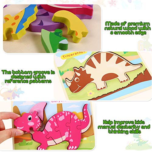 6 Pack Dinosaur Wooden Jigsaw Puzzles Educational Toys for Toddler Ages