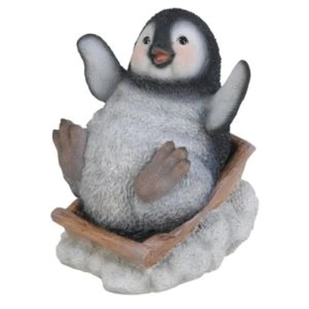 Playful Sledging Penguin | Highly Detailed Frost Resistant Resin Home or Garden Decoration | NF-PG03-F