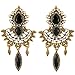 EleQueen Women's Antiqued-gold-tone Crystal Simulated Pearl Chandelier Teardrop Earrings Black