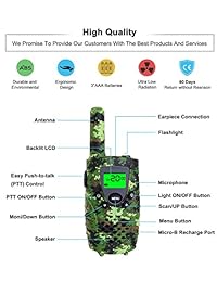 e wor Walkie Talkies para niños, 22 canales FRS GMRS Niños Walkie Talkies UHF, 2 way radios 4 miles Walkie Talkies Niños Juguetes con linterna, 1 par, camuflaje, Verde