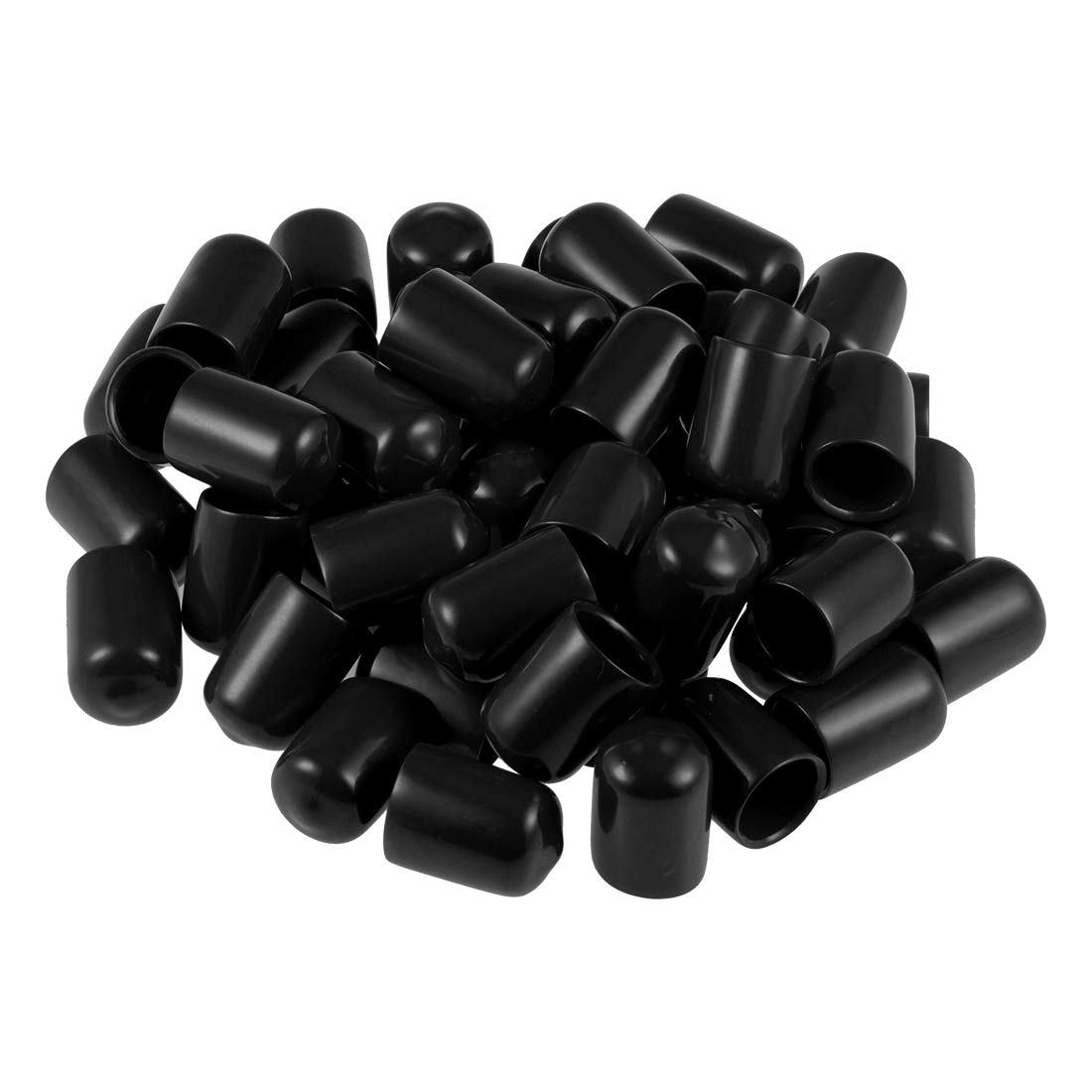 sourcing map 50pcs Rubber End Caps 12mm ID Vinyl Round Tube Bolt Cap Cover Screw Thread Protectors Black
