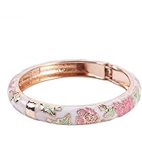 UJOY Cloisonne Butterfly Cuff Bangle – Enamel Flower Bracelet For Women, Gift Box Included