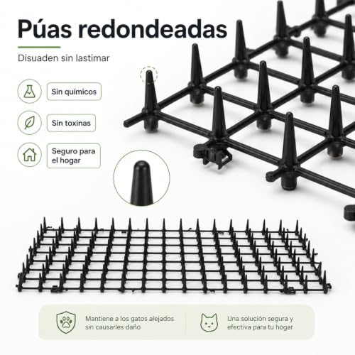 LUKANATO Tapete Repelente para Gatos 2 m x 30 cm, Alfombrilla Antigatos con Pinchos, Dispositivos Repelentes de Mascotas con 6 Clavos en U para Interiores y Exteriores