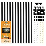 Cable Concealer On-Wall Cord Cover Raceway Kit - 12 Black Cable Covers - Cable Management System to Hide Cables, Cords, or Wires - Organize Cables to TVs and Computers at Home or in The Office
