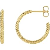 Solid 14k Yellow Gold 17mm Rope Hoop Huggie Earrings (17mm x 1.7mm)