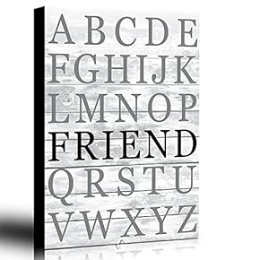 Friend is Inside Vintage Alphabet - Strong Graphic Lettering on Wood Background - Canvas Art Home Art - 12x18 inches