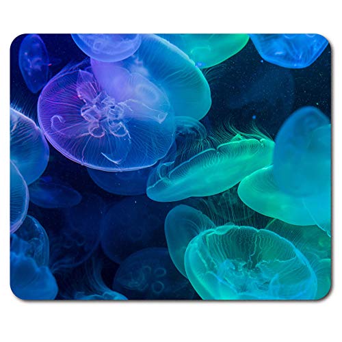 Destination Vinyl Ltd Blue Green Jellyfish Mouse Mat Pad - Jelly Fish Water PC Computer Desk Accessory Underwater Scuba Sea Beach Holiday Tropical Adults Kids Vibrant Colourful Workspace #8379