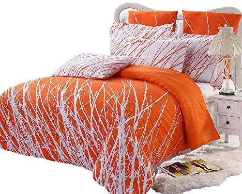 Tree 3pc 100% Cotton Duvet Cover Two Pillow Shams (Orange, King)
