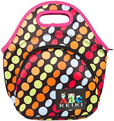 ABC Keiki Neoprene Lunch Tote - Insulated Lunch bag for kids, teens, and adults on the go! (Rainbow Dot)
