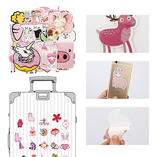 Cute Pink Cartoon Stickers 50PCS, Echeer Pink Girl Decal Stickers Waterproof Removable Vinyl Party Favors Decal Stickers for Girl Birthday Supplies Decorations