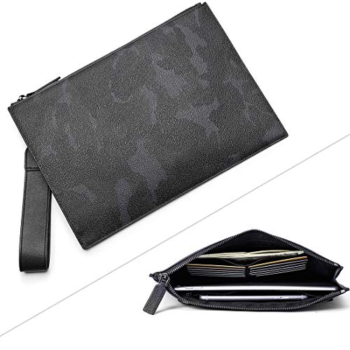 BABAMA Men & Women Clutch Bag Wallets Unisex Camo Leather Large Wristlet Fashionable Handbag Zipper Purse with Premium Gift Box