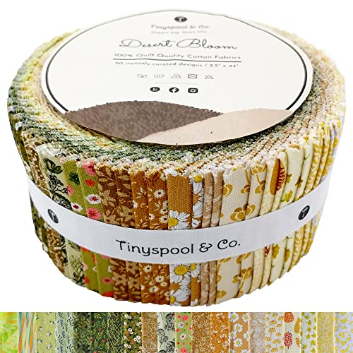 Tinyspool & Co. Jelly Roll Fabric Strips for Quilting, Crafting, and Sewing, 40 Strip Assorted Bundle, Soft Cotton for Blanket, Rug, Upholstery, Home Decor, and Purse Making, Desert Bloom