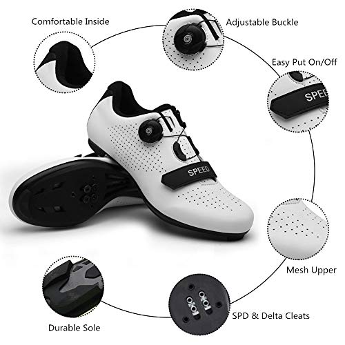 Men's Road Bike Cycling Shoes Peloton Shoe for Men Bicycle Shoes Compatible  with SPD and Delta Cleats White 10