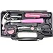 Yuanshikj Precision Tools General Tool Set Homeowner's Tool Kit Toolbox, 39 Piece Pink Color General Household Hand Tools Kit with Plastic Toolbox Storage Case