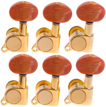 1set 6L K-801 Enclosed Gold Tuning Pegs Machine Head Tuners w/ Light-copper Plastic Buttons for Acoustic Guitar