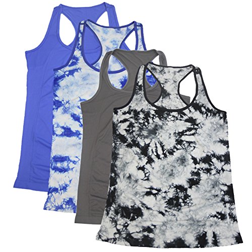 Semath Women's Super Soft Camisole Casual Boyfriend Crush Tank Top, Large, 4 Pack/Blue White/Gray/Black White/Royal Blue