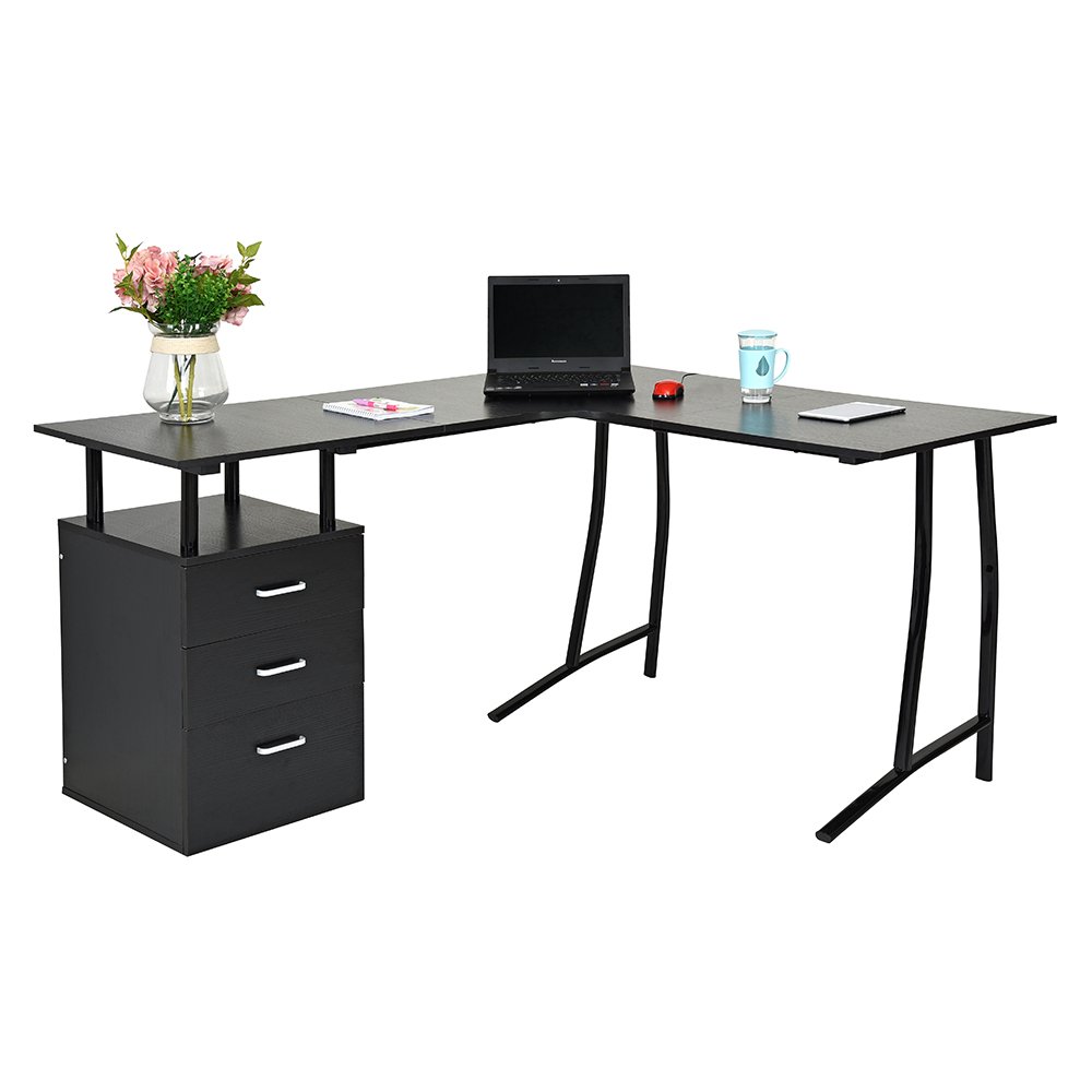 Buy Panana LShaped Corner Computer PC Study Desk With 3 Drawers Home