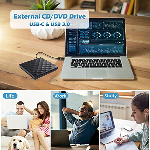 Ziweo External DVD Drive USB 3.0 TypeC Portable CD DVD +/RW Drive for