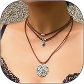 Rrdaily Layered Western Leather Rope Choker Necklace for Women Boho Stackable Turquoise Pendant Necklaces Cowboy Cowgirl Hat Boot Necklace Jewelry Accessories