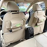 ChiTronic Car Backseat Organizer with Kick Mat - PU Leather Auto Back Seat Pocket Storage (1 Pack, Beige)