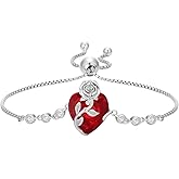 OCJ Birthstone Bracelet for Women 925 Sterling Silver Rose Flower Heart Tennis Bracelet Jewelry Anniversary Christmas Birthday Gifts for Women Wife Her Girlfriend
